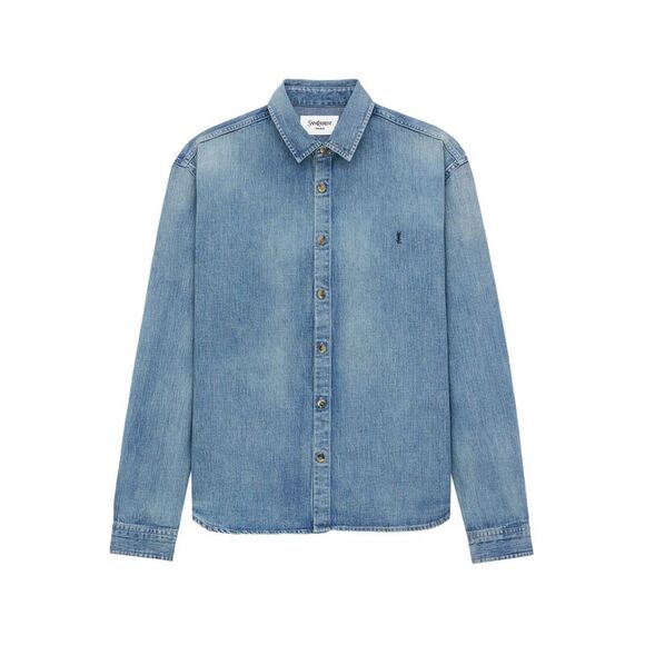 Saint Laurent Men's Denim Cassandre Shirt Blue main image 0
